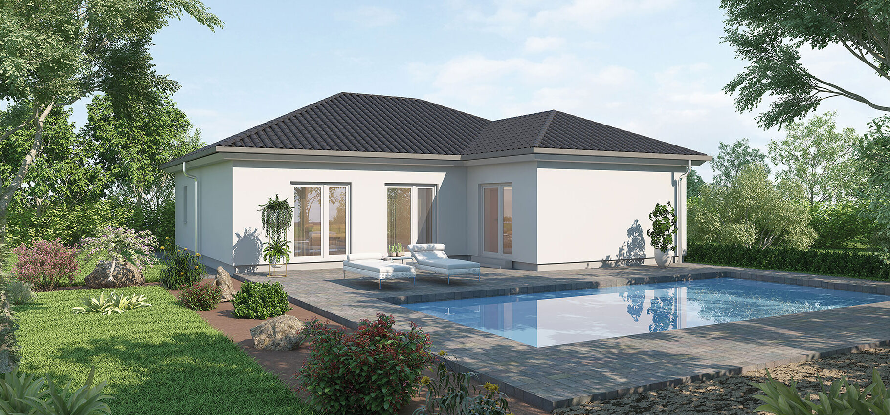 Visualisierung Massiv-Hausidee Bungalow BL 115 Basis