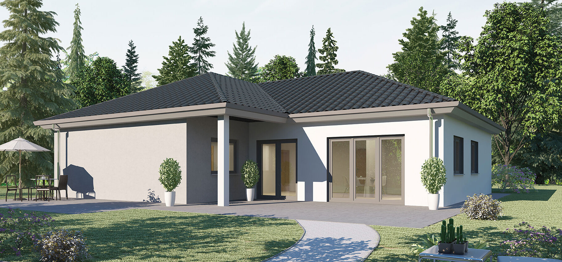 Visualisierung Massiv-Hausidee Bungalow BL 135 Basis